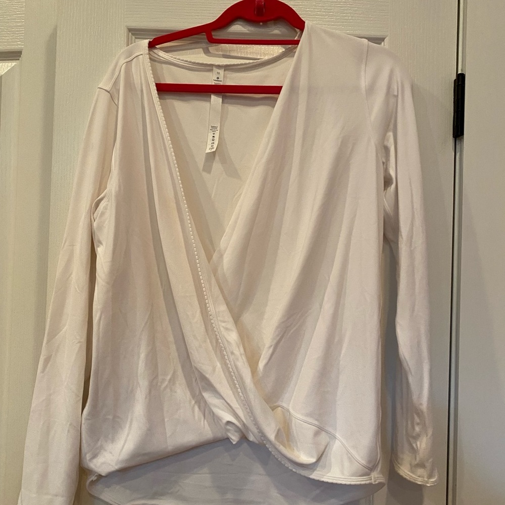 White lululemon crossed top. Long sleeves.